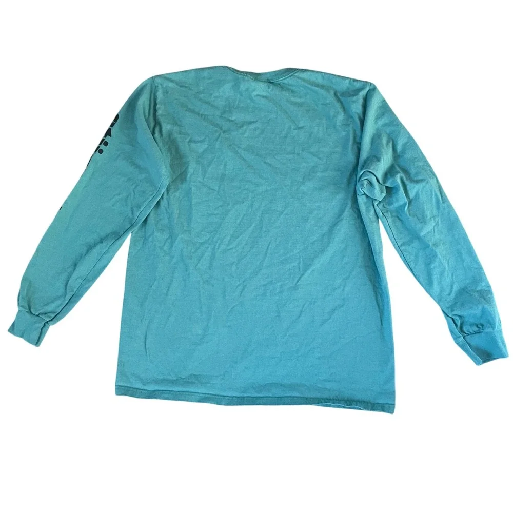 🔥 Stussy Long Sleeve Turquoise Blue Logo Skate Graphic Tee T Shirt • Men Size L